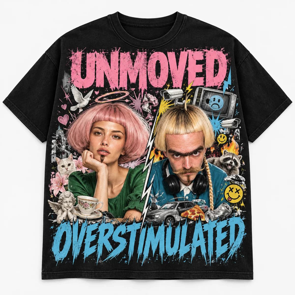 UNMOVED / OVERSTIMULATED supplied front mockup